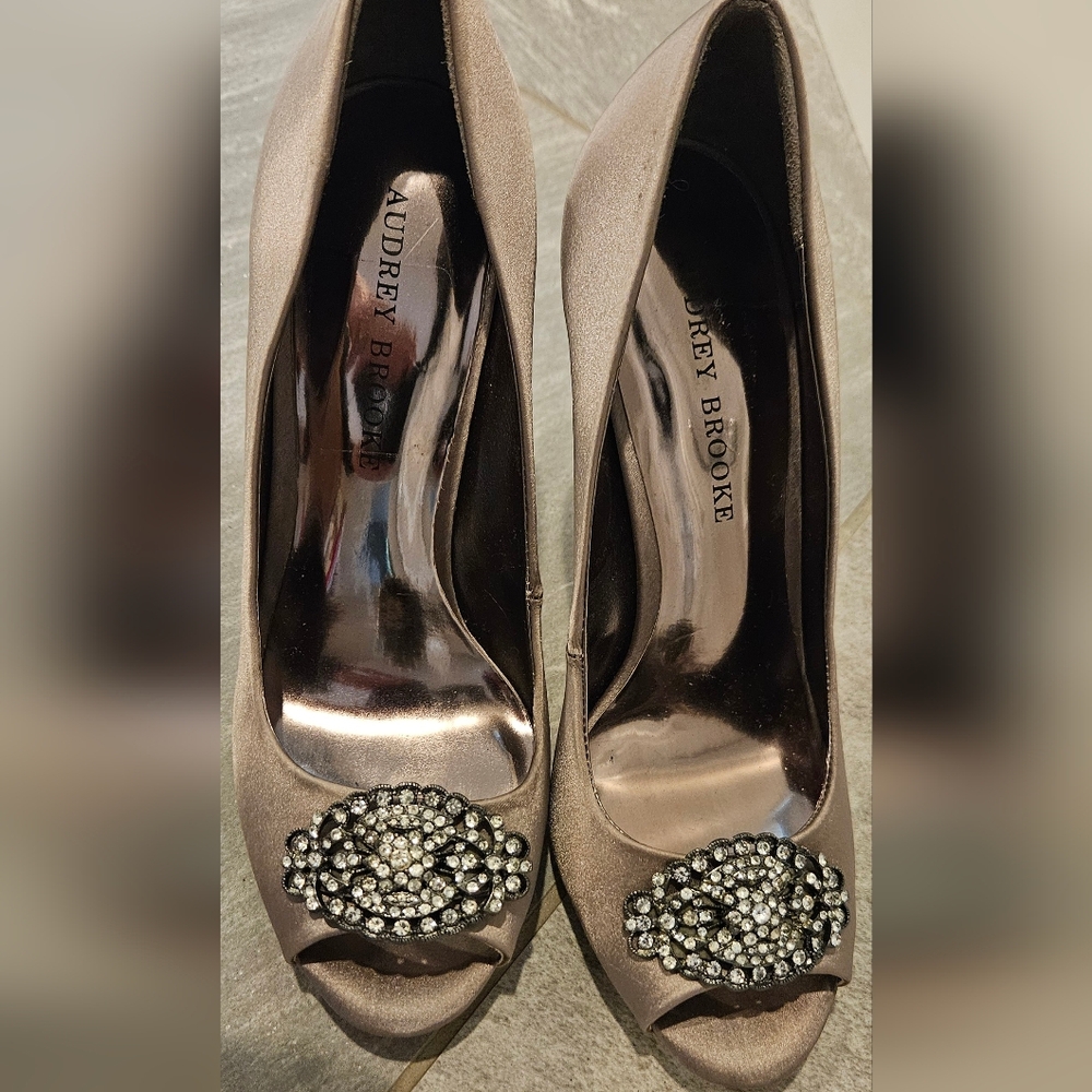 Audrey Brooke Brown Heels with Crystal Embellishment